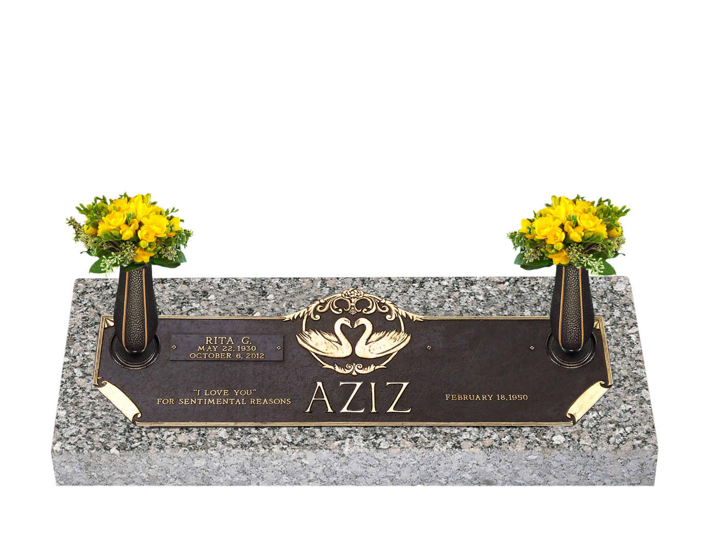 Devotions Swans Companion Bronze Grave Marker With Vase